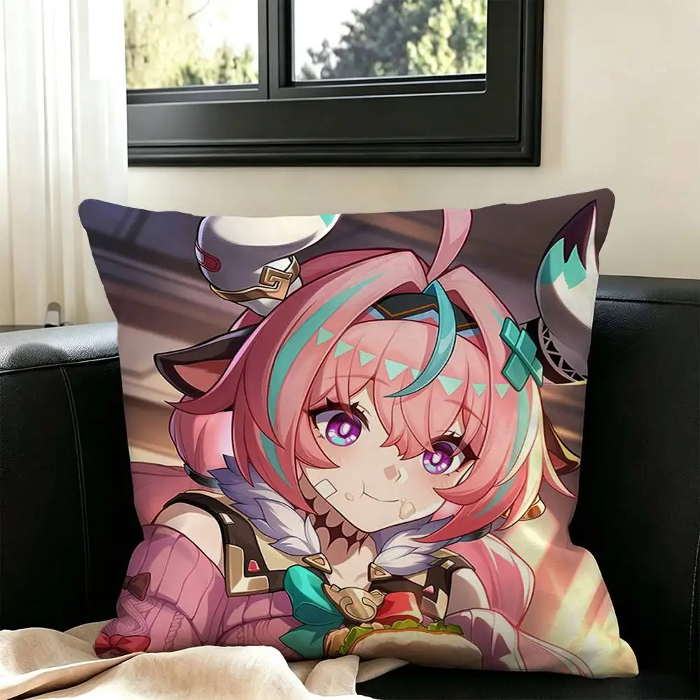 g-Genshin Impact Varesa Anime  Square Double-Sided printed Pillow Case Bedroom Bedside Pillow Sofa Cushion Cover