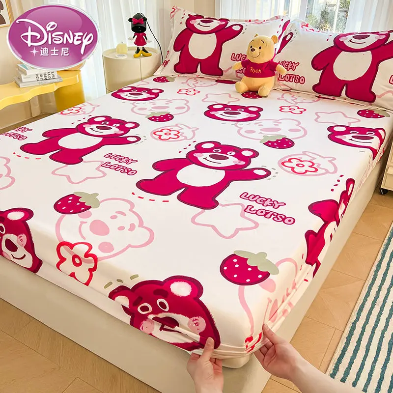 Disney Stitch Bed Mattress Cover Kawaii Cartoon Minnie Pooh Bear Lotso Bed Linen Fitted Sheet For Kids Adult Single Queen Size