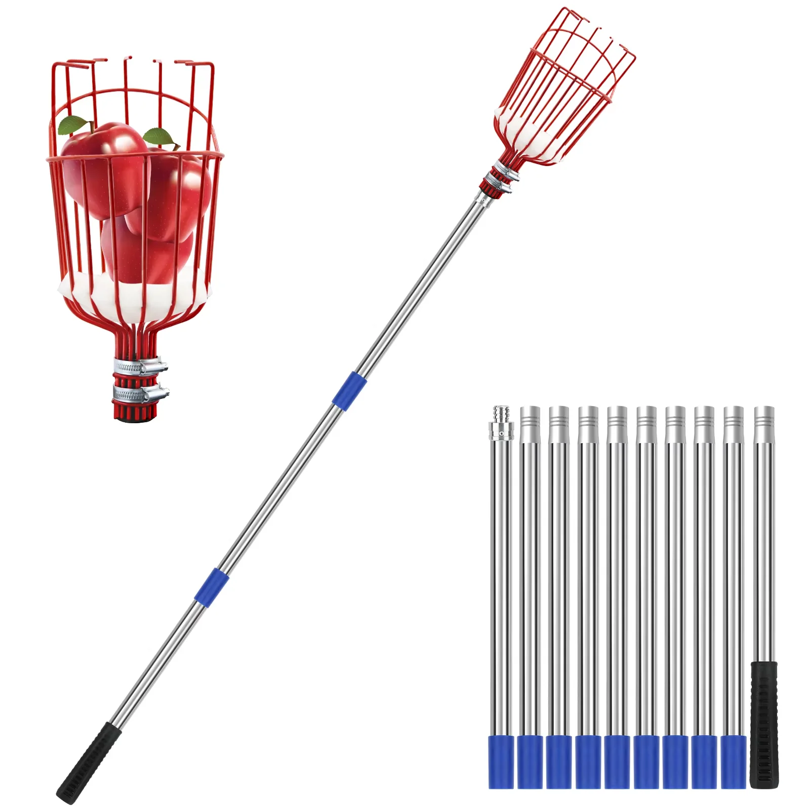 SANLIKE Multifunctional and convenient fruit picking tools Basket fruit picking head Stainless steel pole Fruit catcher Picker