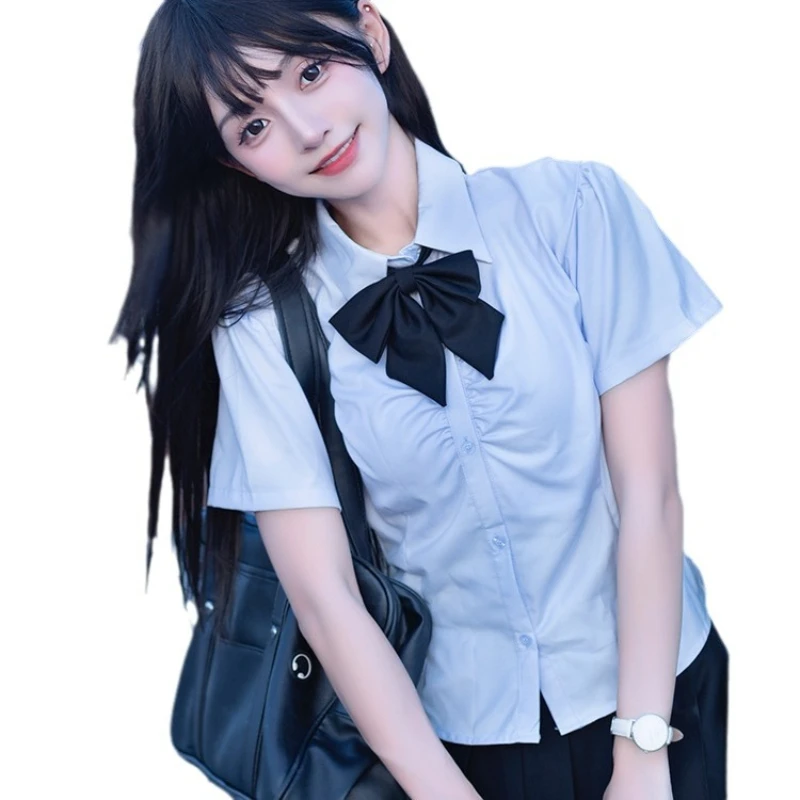 Chemise coréenne pour femmes, uniforme scolaire JK, haut sexy, blanc et bleu, taille fine, sangle arrière, manches longues et courtes, costume Anime Cos trempé