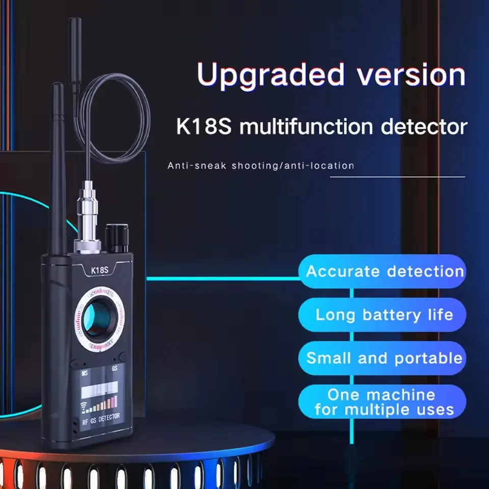 K18S Portable Professional Anti Spy Wireless RF Signal Detector, Hidden Camera Scanner, GPS Tracker, GSM Bug Finders RF Detector