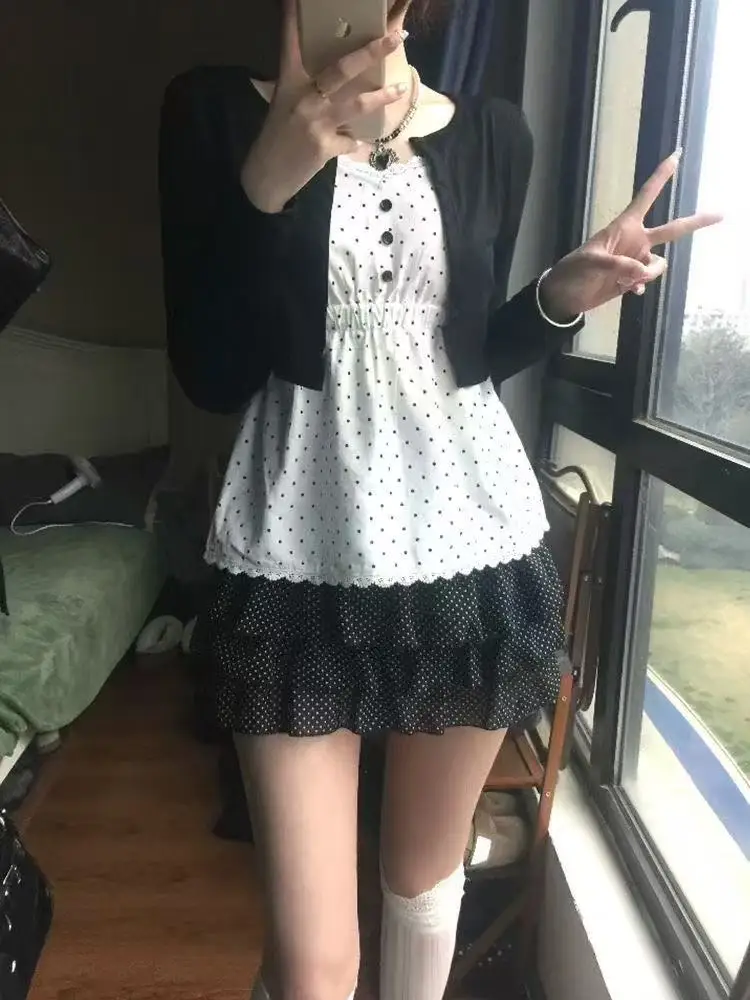 Gothic Lolita Y2K Vintage Japanese Sexy Mini Dress Women Lace Patchwork Cross Rhinestone Lace Up Party Club Harajuku Streetwear