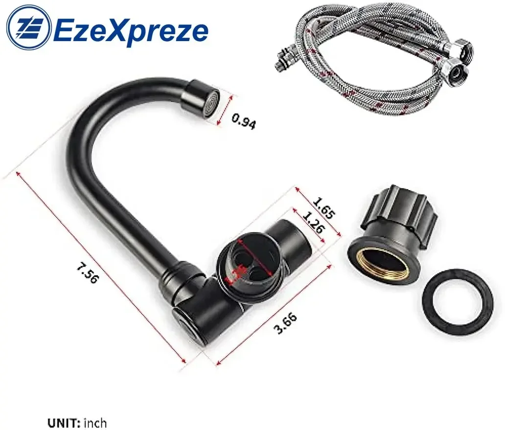 Torneira Dobrável rv para Cozinha e Banheiro Giratória de 360 Graus Água Quente e Fria Preto Fosco