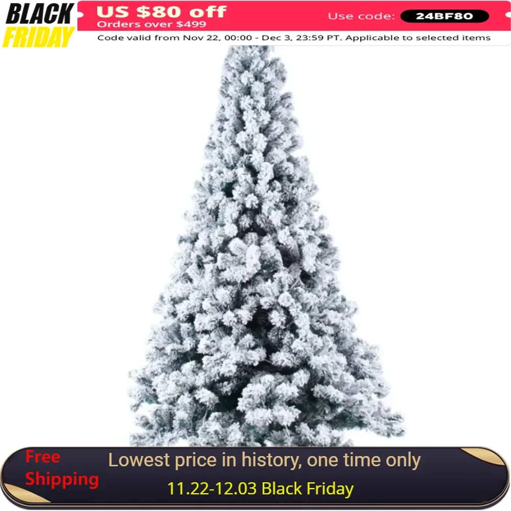 6ft Green Flocking 550 Lights Warm 8 Patterns 1202 Branches Automatic Tree Structure PVC Material Durable Christmas tree