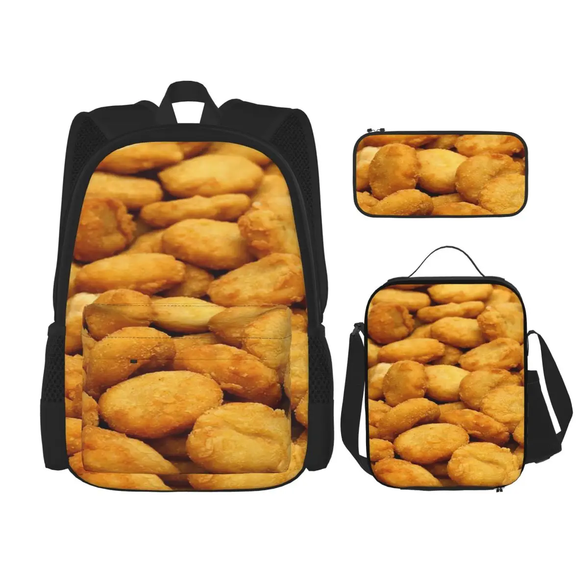 This Is My Human Costume I'm Really A Chicken Nugget Backpacks Bookbag School Bags Rucksack Lunch Bag Pen Bag Three-Piece Set