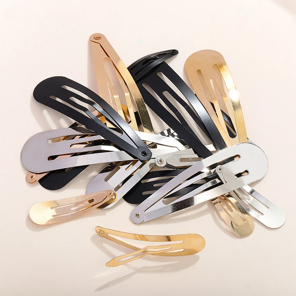 100Pcs 4cm 5cm 6cm 7cm 8cm Water Drop BB Hair Clip Gold Silver Black Snap Hairpins Barrettes for DIY Hair Accessories Headwear