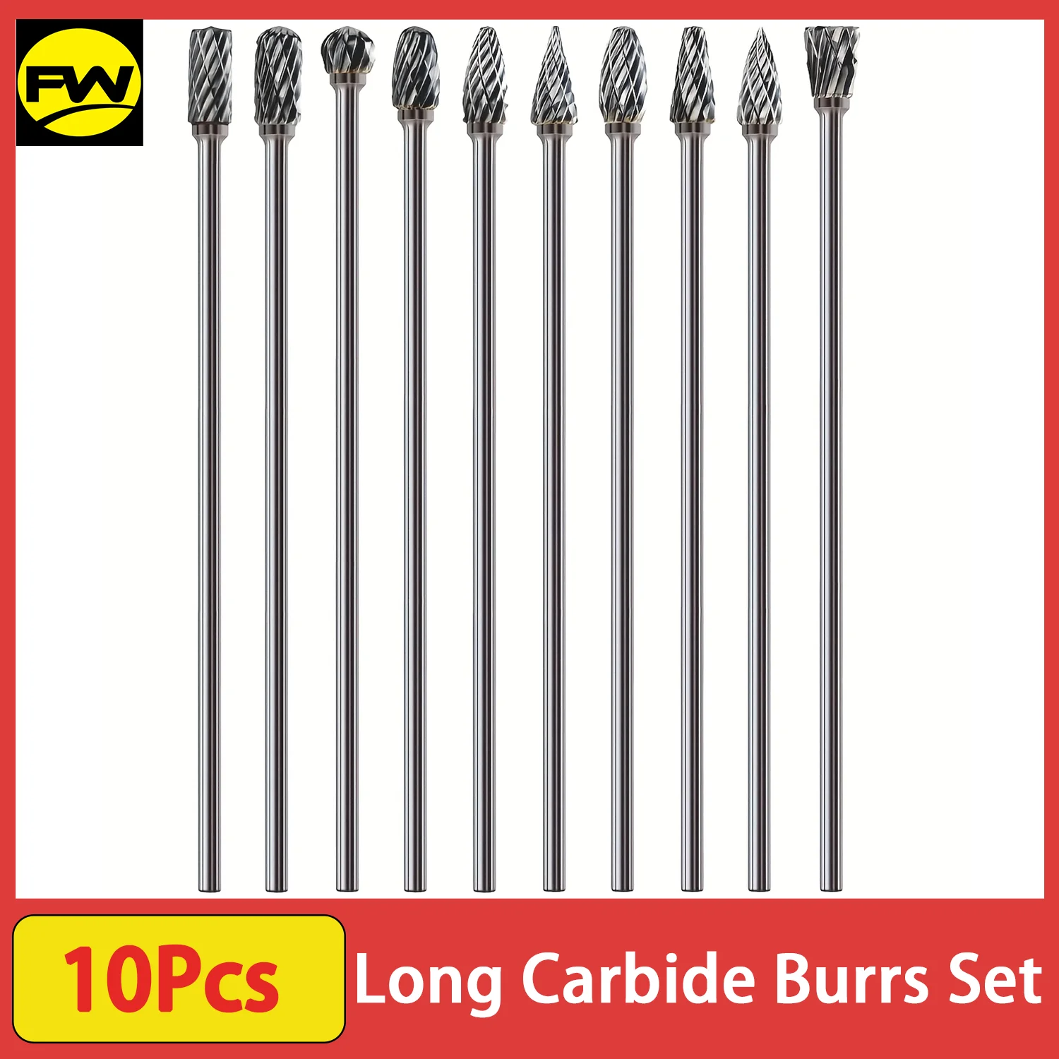 

Набор длинных твердосплавных заусенцев, 10 шт., хвостовик 1/8 дюйма, всего 4 дюйма, совместимый с шлифовальными насадками Dremel для плотной обработки дерева, гравировки