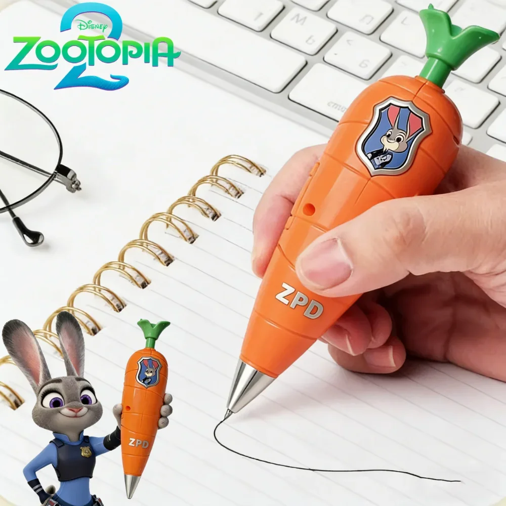 Hot Sales Disney Zootopia 2 Carrot Recorder Pen | Judy & Nick Style for Kids | 60s Mini Recorder | 2-in-1 Gel Pen Stationery
