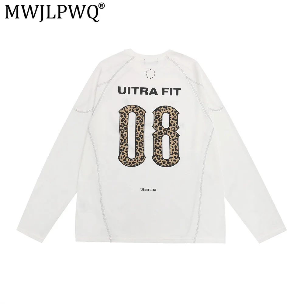 MWJLPWQ Leopard Print Digital Long Sleeve T-Shirt For Men High Street Loose Casual Round Neck Top 2026 Spring Autumn Ins  17594