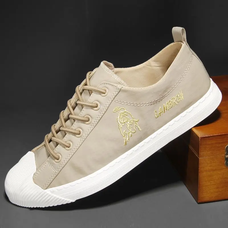 Sapatos masculinos de lona casual com renda, bordado fino, sapatos de mesa, versão coreana dos cem ins, padrão de tendência, verão, novo