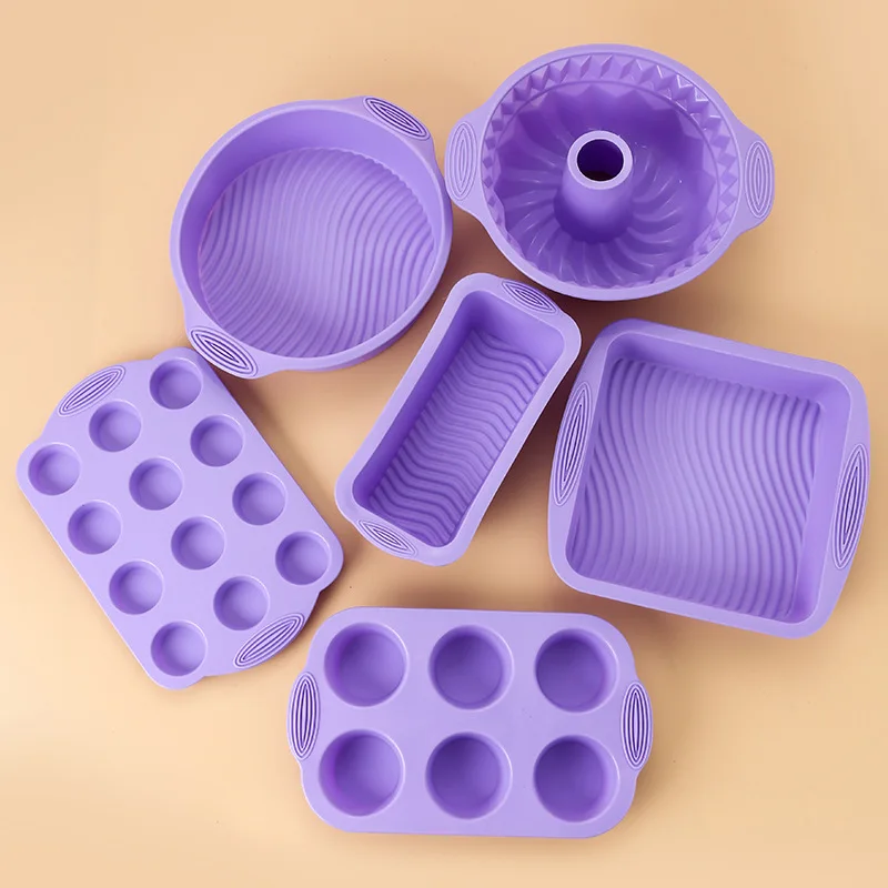 

6PCS Silicone Baking Molds Fluted Round Cake Pan Non-Stick Bundt Forms Jello Buntcake Gelatin Loaf Bread Mould