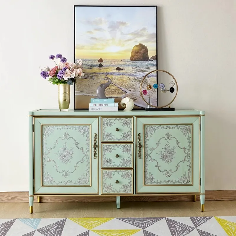 

French European pastoral decorative cabinet retro two-door three-bucket locker American porch painted art dining side