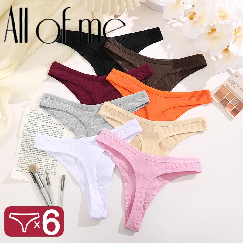 6PCS/Set Cotton Panties Sexy G-String Women Panties Underwear Female Lingerie Thong Briefs For Woman Solid Color Intimate Pantys