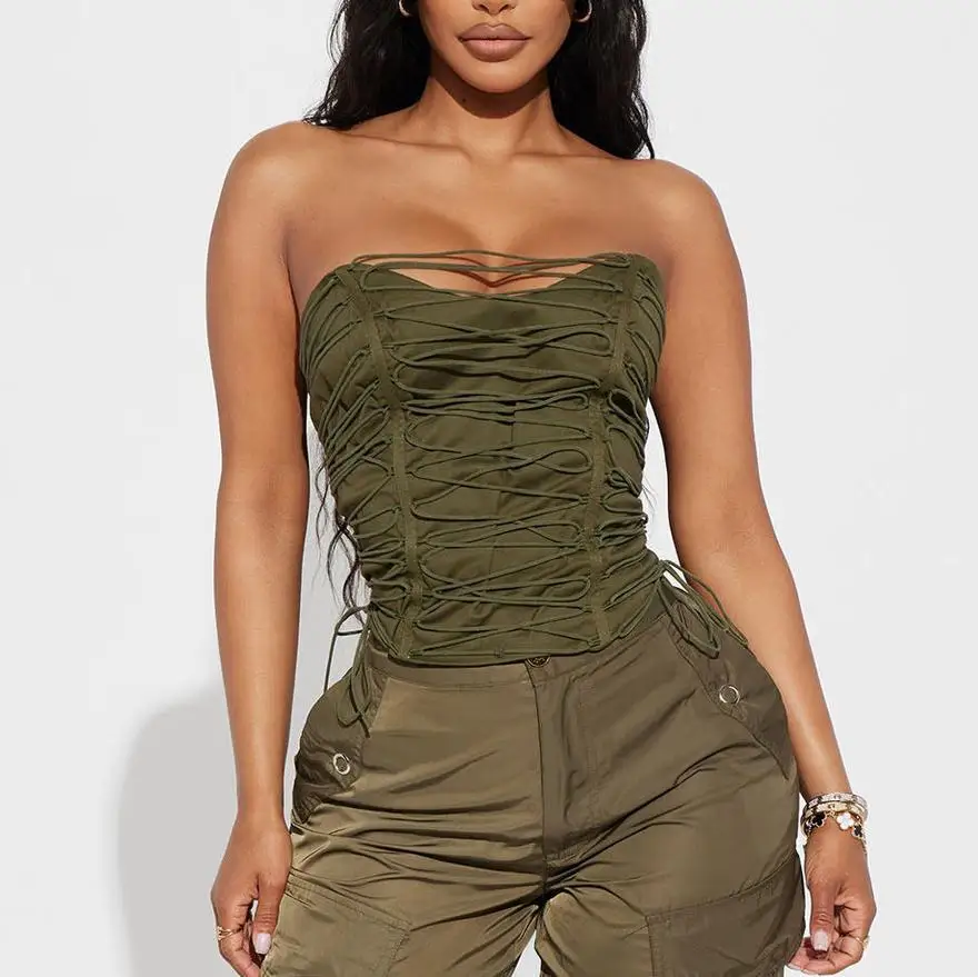 

Fashion Strapless Top Open Back Corset Female Hipster Chic Hollow Out Vest Woman Sexy Slim Tank Tops Summer High Street Camisole