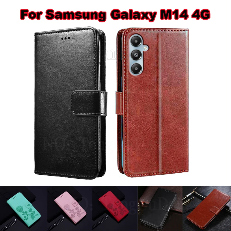 Luxury Leather Case For Samsung Galaxy M14 4G Funda Coque Flip Wallet Cover For Carcasas Samsung Galaxy A05s SM-A057F Mujer Etui