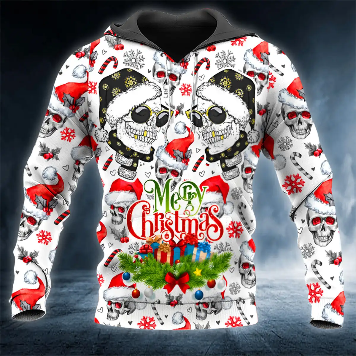 Men\'s Hoodie Christmas Skull 3D Print Graphic Sweatshirts 2024 Autumn New Casual Pullover Top Fashion Oversize X\'mas Clothing