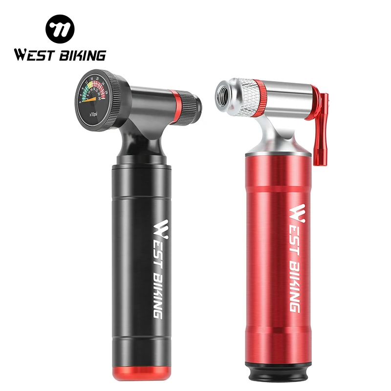 

WEST BIKING CO2 Bicycle Pump 6063 Aluminum Alloy CNC Air Pump With Control Knob & Pressure Gauge MTB Road Bike CO2 Injector