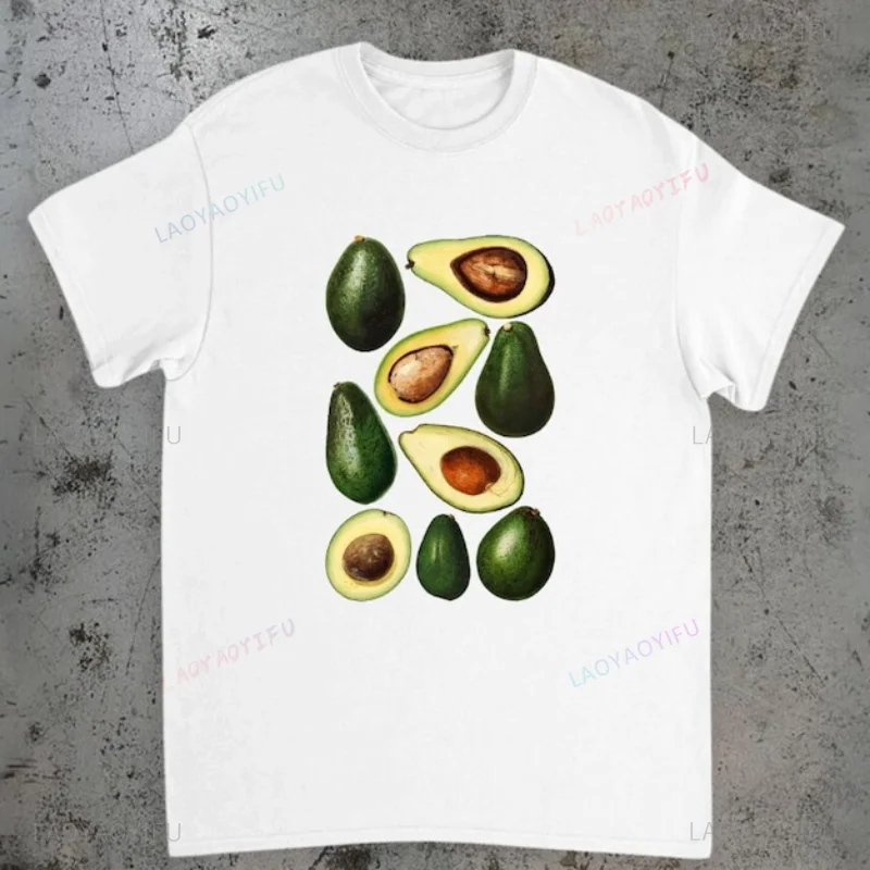 Avocado Foodie Gift Healthy Foodies Printed T-shirt Summer Vegan Fruits Cotton Woman Tshirt Cottagecore Botanical Fruit Tees