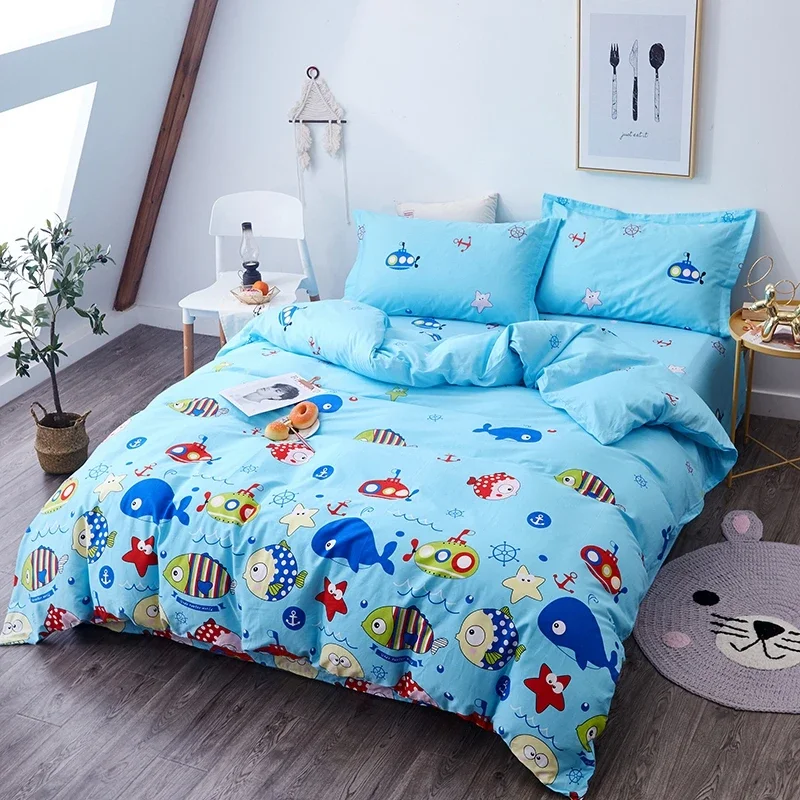 Cartoon Dolphin Fish Duvet Cover Twin Queen Cotton Ocean Animal Quilt Cover with Pillowcase Underwater World Sealife Bedding Set