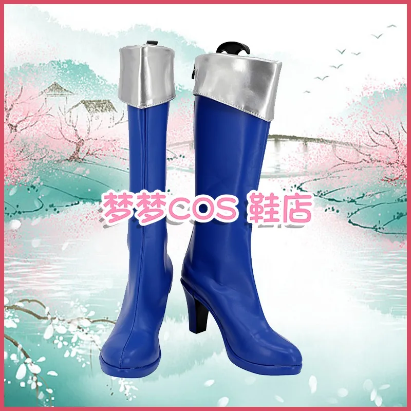ultrawoman Super Light Star Princess Cosplay Shoes Boots Halloween Cosplay High-heeled boots Blue Handmade Faux Leather Boots