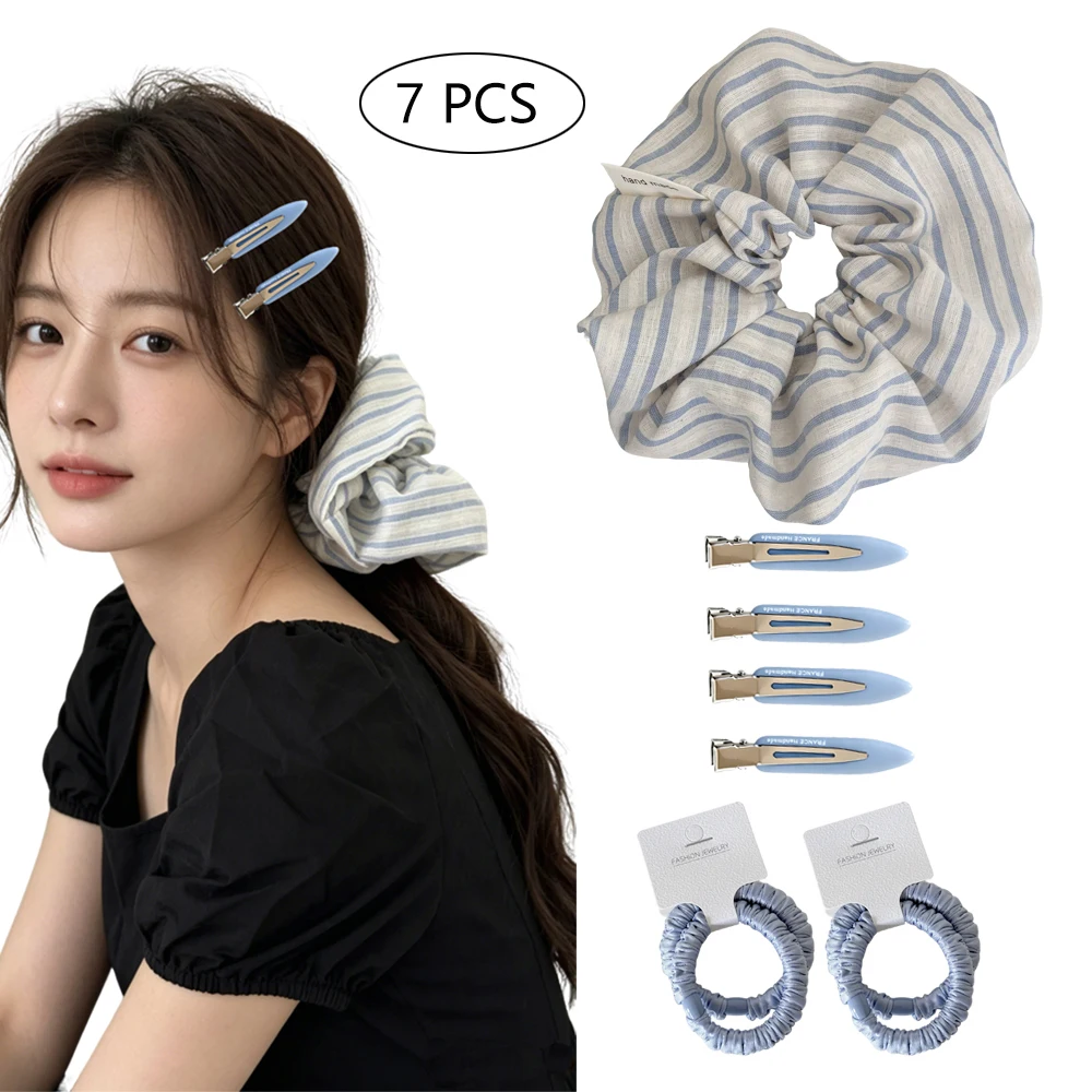 

7 PCS set korean accessories elastic hair bands clip pin scrunchie leading fashion makeup kpop new in Gift popular 2026 Designer