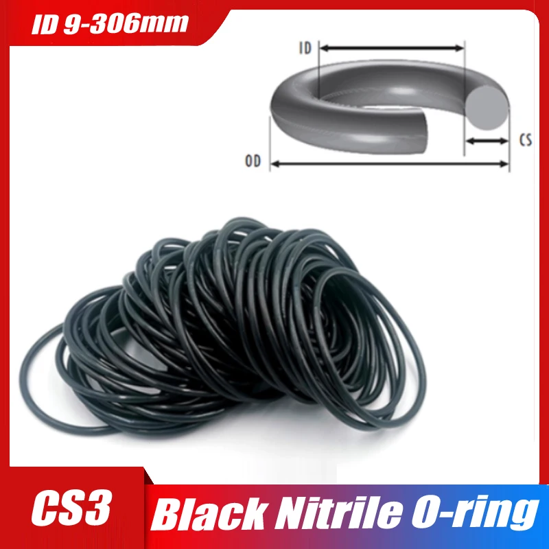 

Black Rubber Ring NBR Sealing O Ring CS 3mm OD9/10/11/12/13-306mm Silicon High Pressure Repair Oil Resist Band Sealing Ring 2Pcs