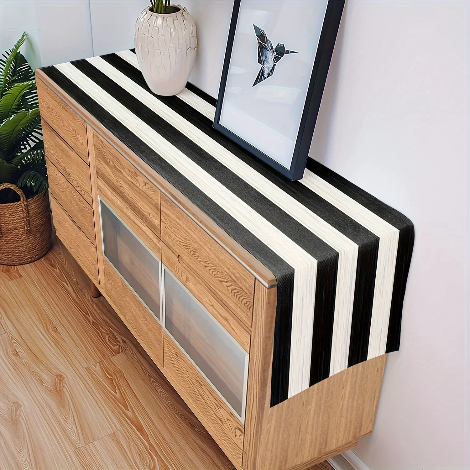 VIKAMA Black and White Striped Linen Table Runner Farmhouse Vintage Country Style Table Cover Kitchen Dining Room Outdoor Party