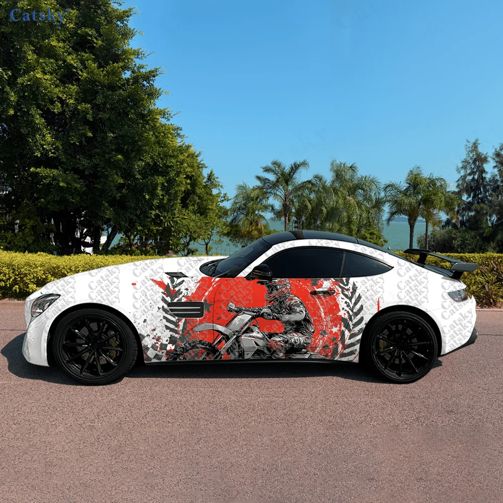 

2pcs line motorcycle rider splash Car Side Wraps, Self-Adhesive PVC Waterproof & Scratch-Resistant Stickers, Car Accessory Gift