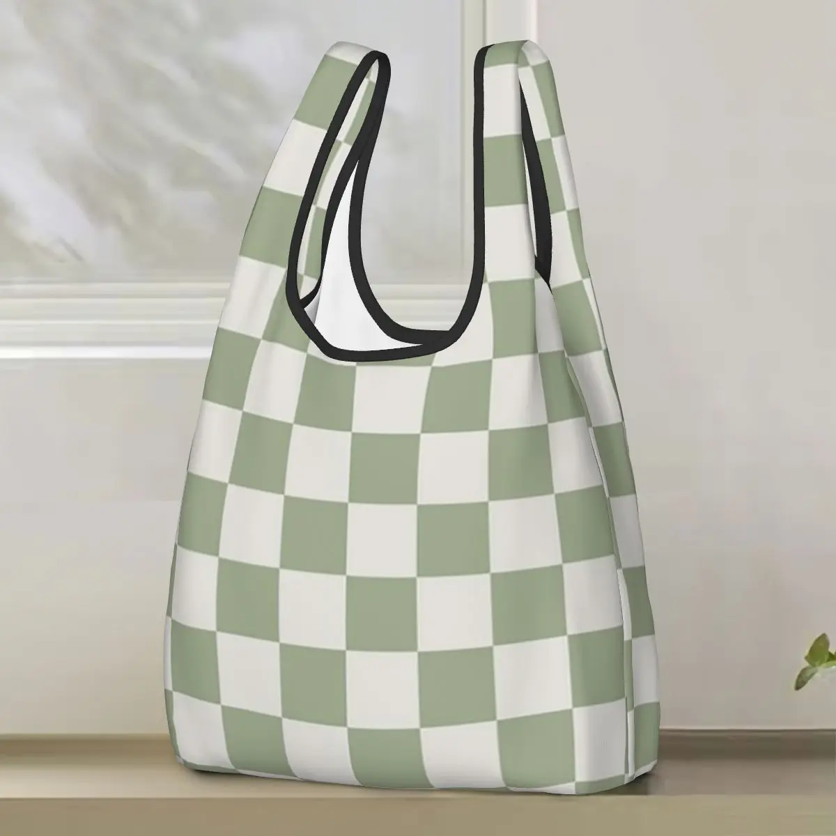 

Мини-сумка для покупок в клетку с шахматным узором, портативные сумки-тоут, складная сумка-шоппер на плечо, продуктовая сумка