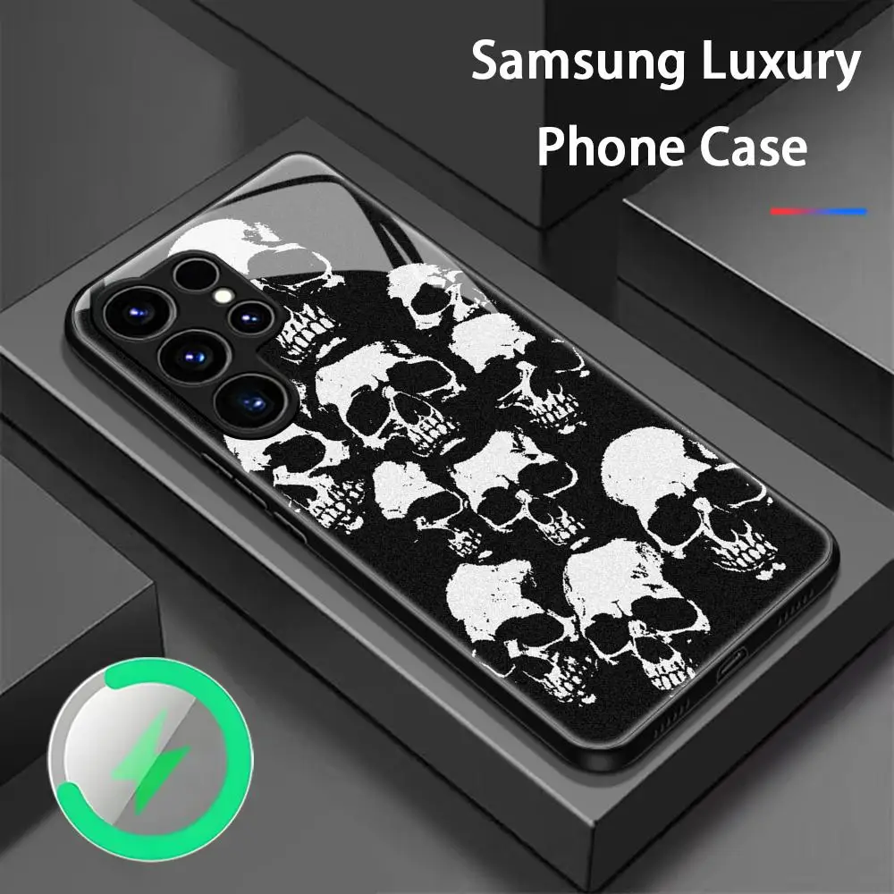 American ins skull art retro design Phone Case For Samsung S26 S25 S24 S23 S22 S21 S20 Plus Ultra Note20 Glass Magnetic Case