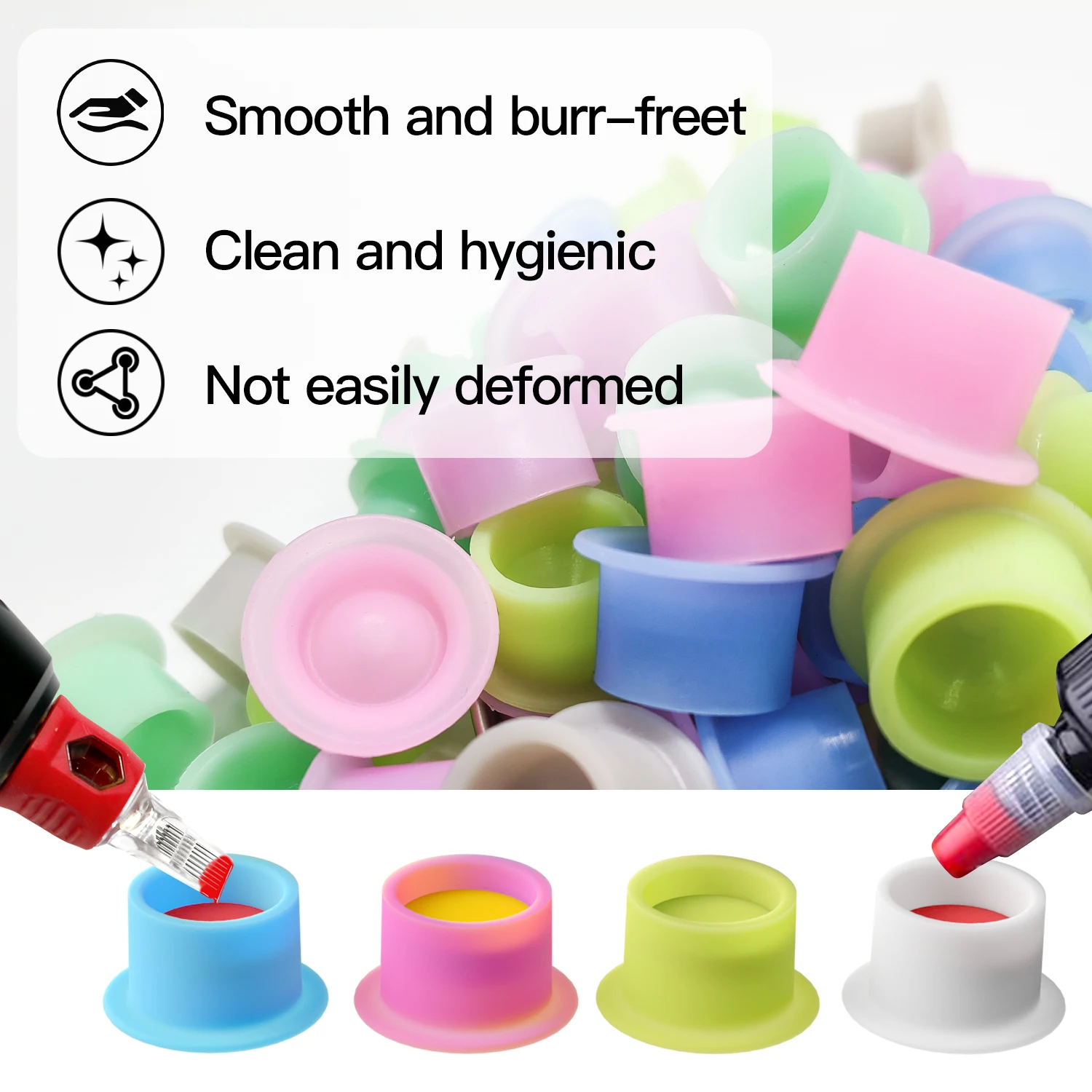 Jar Packed Multicolor Silicone Tattoo Ink Holders Durable Easy Clean Non-Slip Ink Cups for Tattooing PMU Work Tattoo Accessories