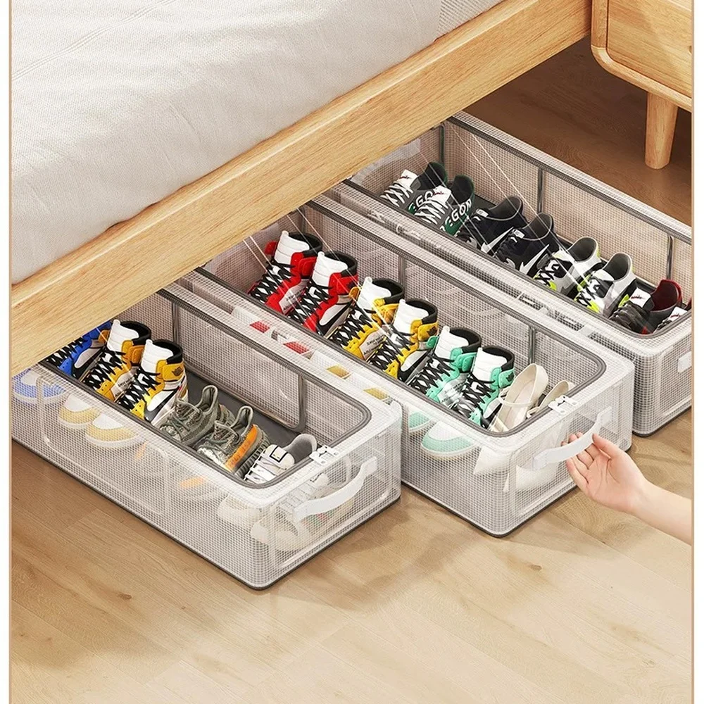 Modern Foldable Shoe Organizer Clear Storage Case Stackable Dustproof Cabinet Rack For Home Bedroom Closet Sneakers