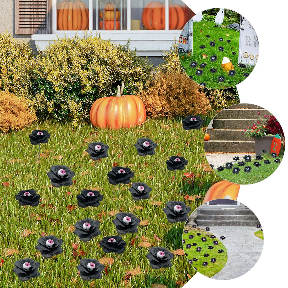 

4 Pcs Outdoors Black Rose Decoration Halloween Garden Decorations Mini Sign Silk Cloth Yard