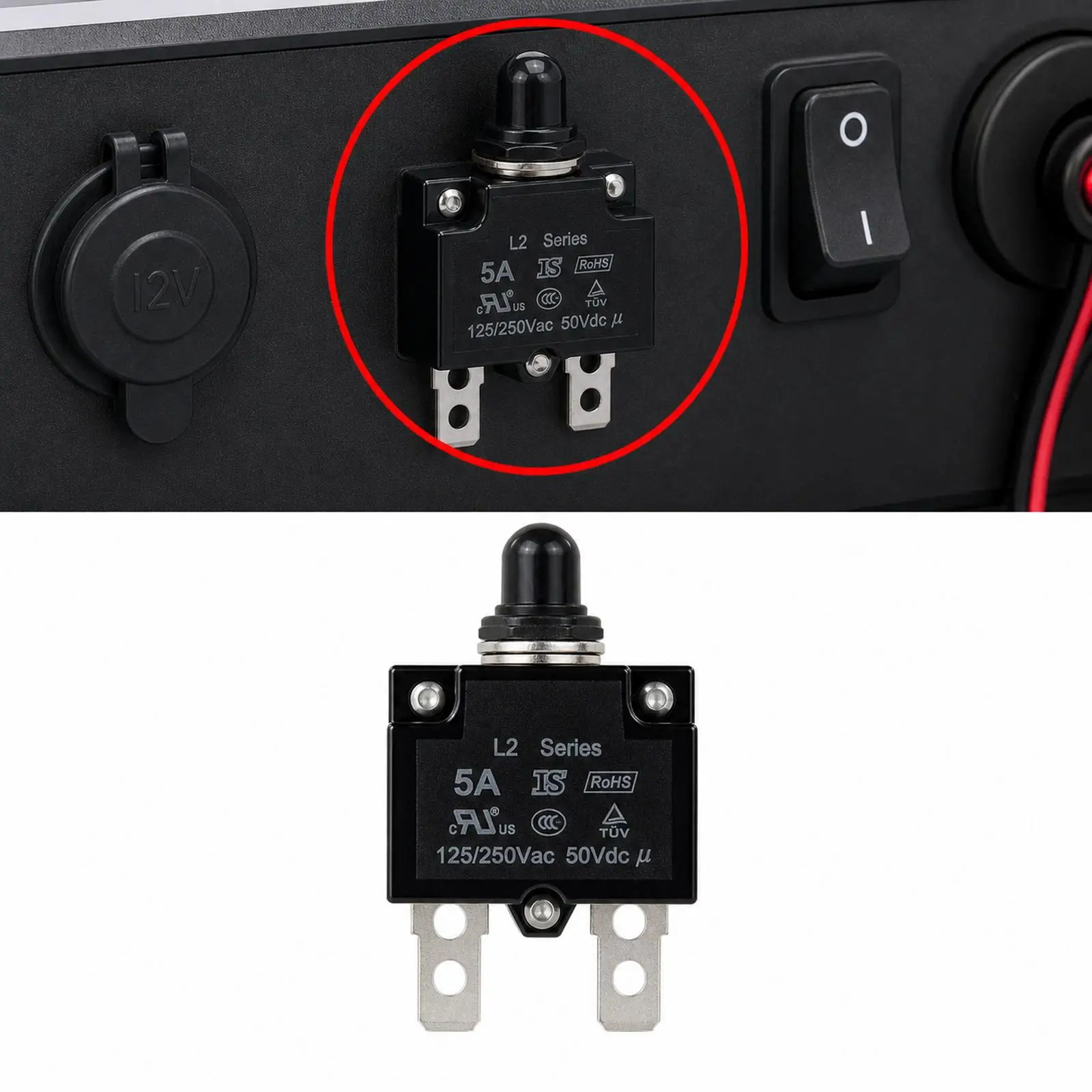 Thermal Circuit Breaker with Push Button Manual Reset Overload Protector Electrical Switch for Automotive Marine Use