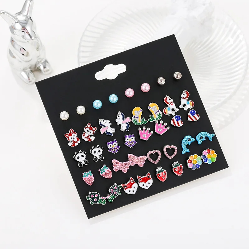 Multi PRS Sets Colorful Stud Earrings Mermaid Unicorn Cute Earring Set Christmas Gift for Kids Girls