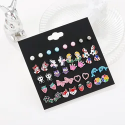 Multi PRS Sets Colorful Stud Earrings Mermaid Unicorn Cute Earring Set Christmas Gift for Kids Girls