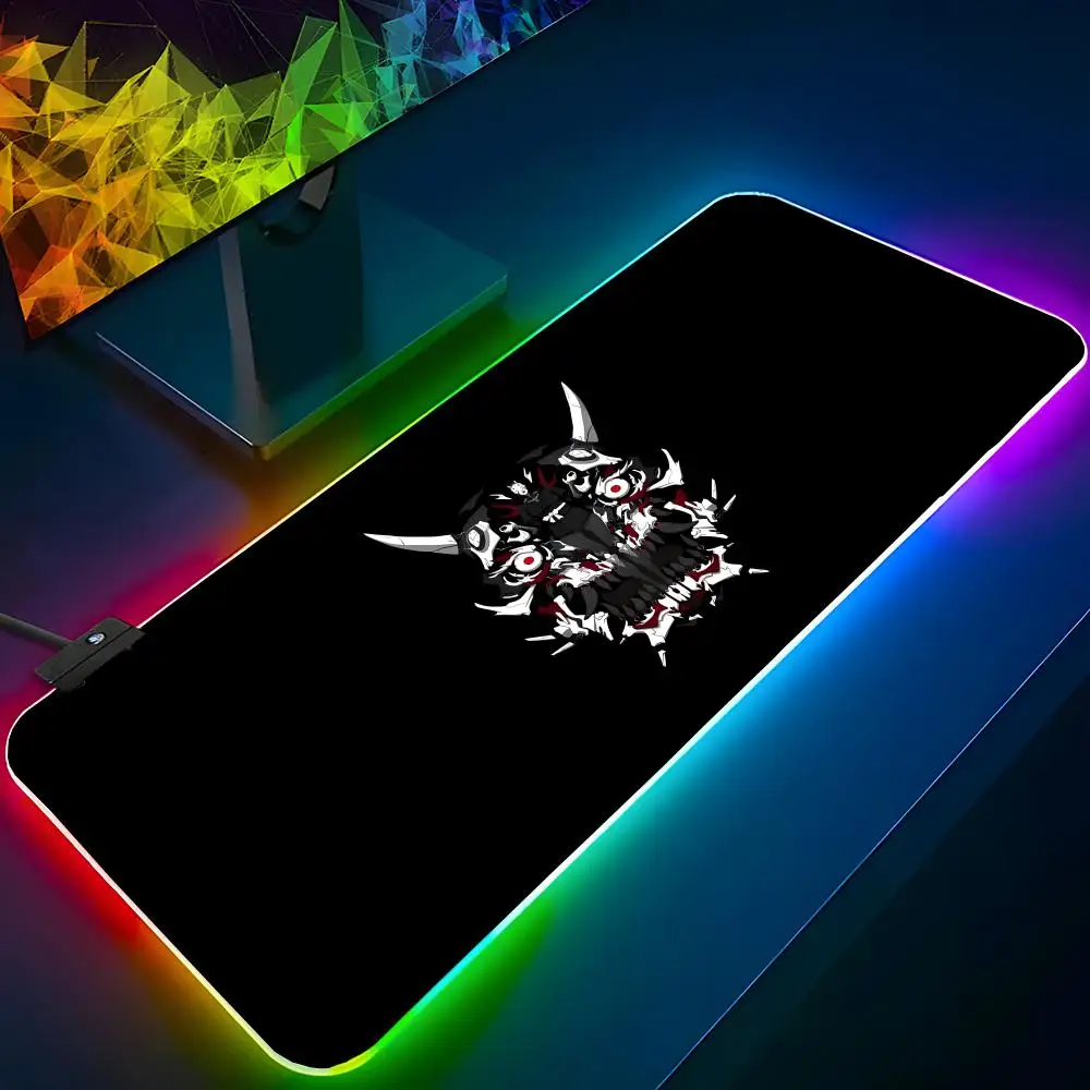 Japanese Samurai Devil Mouse Pad RGB Backlit Mouse Pad Laptop Mouse Pad Laptop Gamer Computer Desk Gaming Accessories