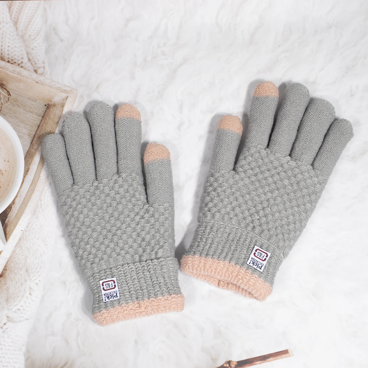 Dicke Winter-Strickhandschuhe für Damen und Herren, Unisex, doppellagig, modische Handschuhe für Erwachsene