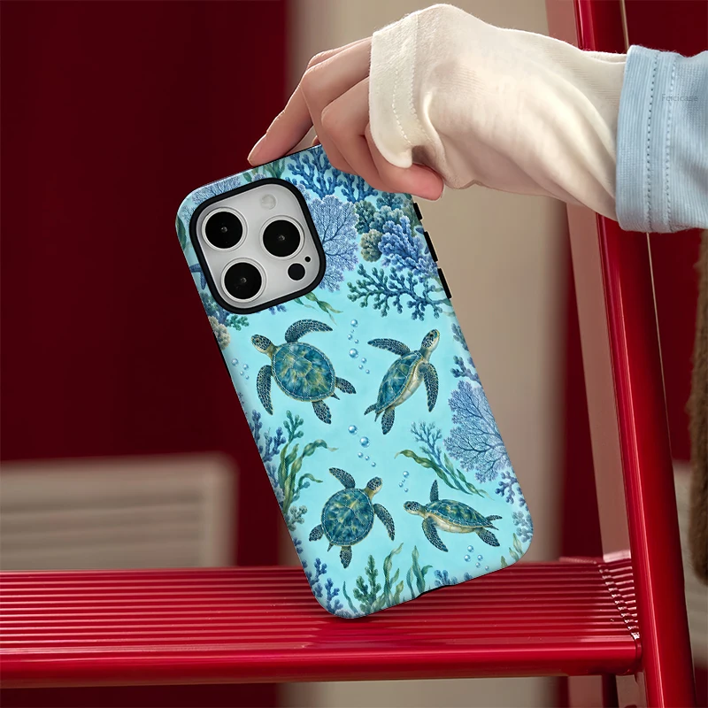Fcicicase Cartoon Sea Turtle Pattern Case For Iphone 18 17 16 Pro Max 15 14 13 12 Plus 11 For Magsafe 2 in 1 PC +TPU Cases Coque view 6