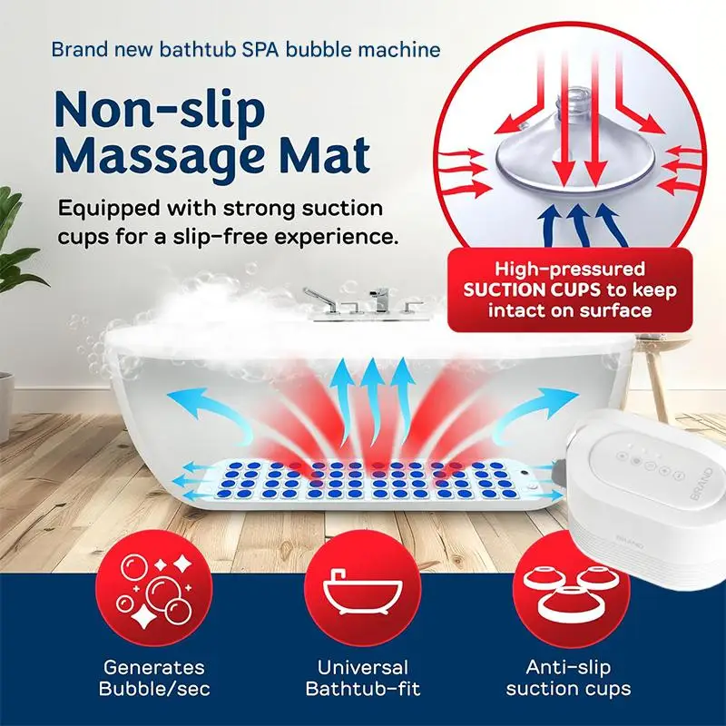 Electric Bubble Massage Mat for Bathtub Spa with Heating Function Wireless Remote Control Multiple Speed Intensity Home Use