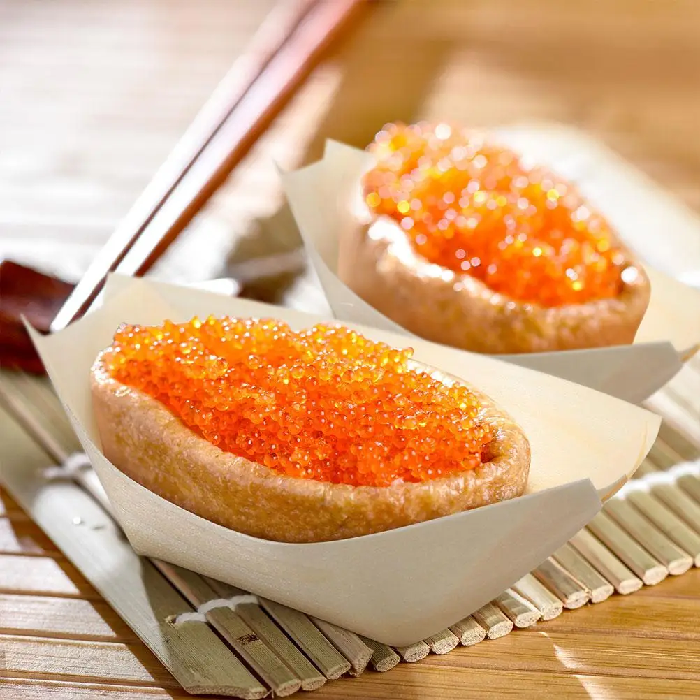 

100pcs Sushi Boat Dessert Dish 11 5cm x 6 5cm Natural Wooden Color Disposable Multi function Household Food Tray Plates