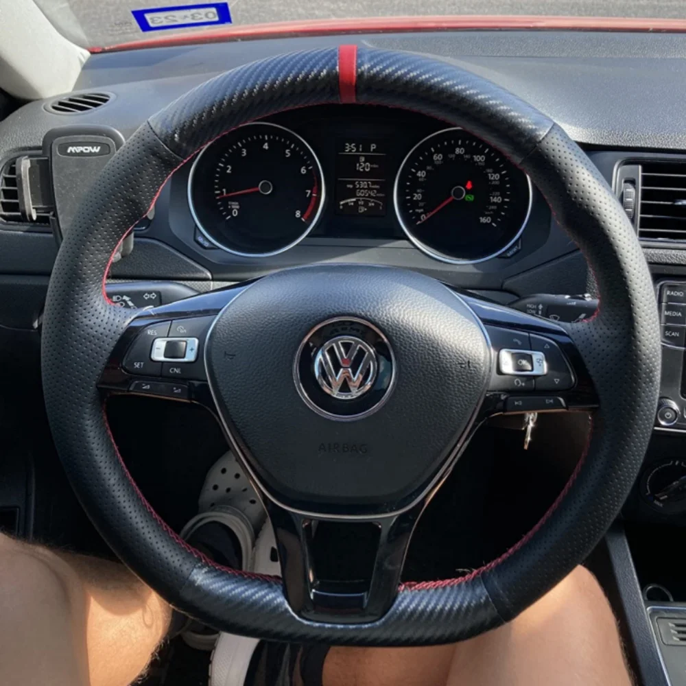 

Автомобильный чехол на руль из углеродного волокна из натуральной кожи для Volkswagen VW Golf 7 Mk7, новый Polo Jetta Passat B8 Tiguan Sharan
