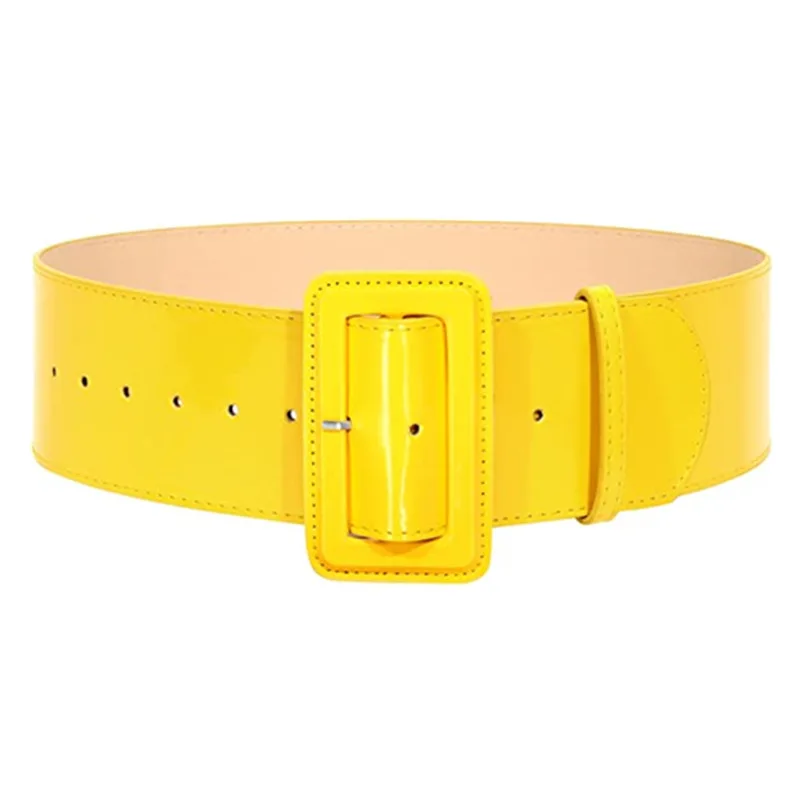 7.5cm Wide Women Belt Super Decorative Simple All Match Yellow White Black Coat Down Jacket Waist Seal Bright PU Leather