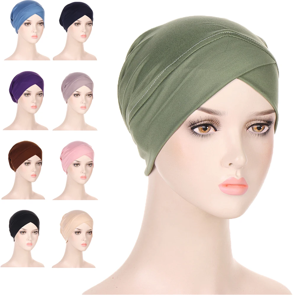 Pod szalikiem Muzułmańska czapka wewnętrzna Hidżab Czapki Bonnet Chemo Cap Ninja Turban Bonet Headwrap Scarf Islamic Hair Loss Femme Head Cover