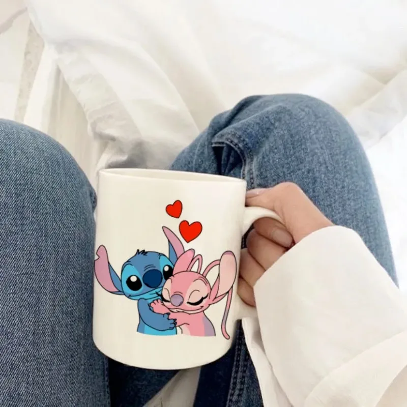 

New Lilo & Stitch Ceramic Animated Mug Milk Water Cup Male and Female Couple Ins Style Girls Simple Personalized Cute Cup Gift