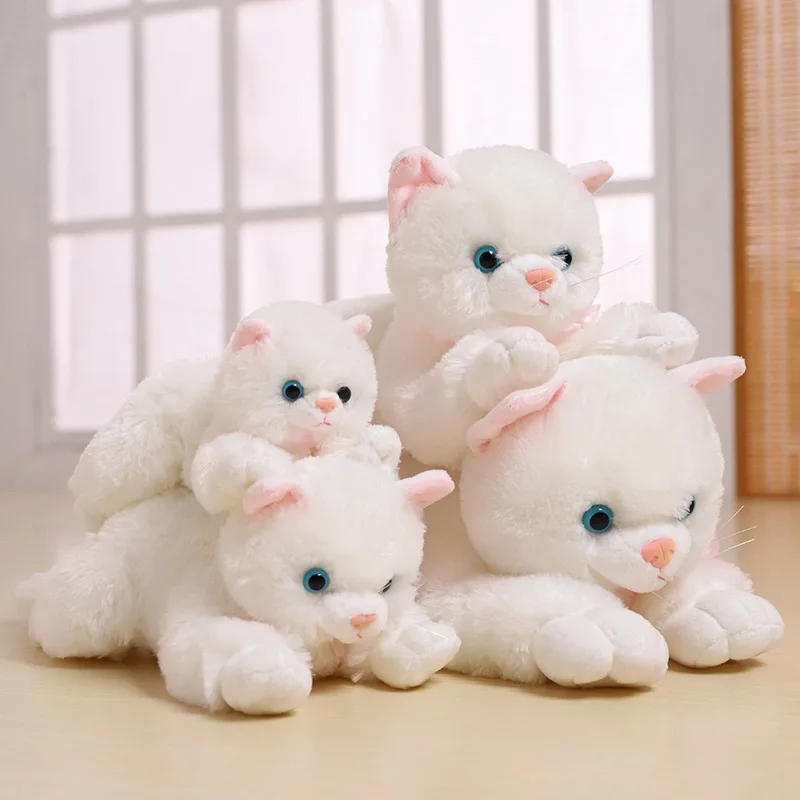 20cm-48cm Fluffy Lifelike Real Prone Striped Cat Plush Doll Stuffed Pure Colors White Kitten Toy Pets Animal Kids Gifts