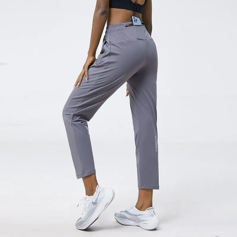 Women Quick Dry Running Jogging Trousers Loose Sports Pants Side Pocket Hidden Drawstring Elastic Waist Yoga Gym Sweatpants