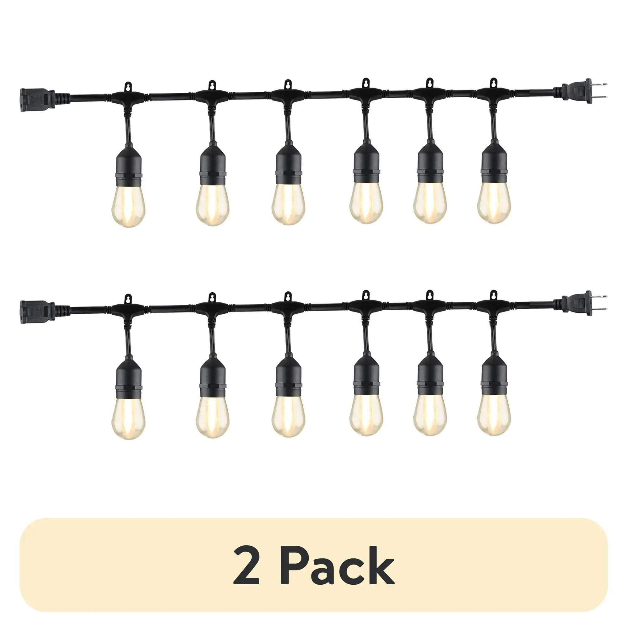 

(2 pack)12-Foot Outdoor Commercial String Light, 6 Shatterproof LED Bulbs, Plug-In, Weather-Resistant