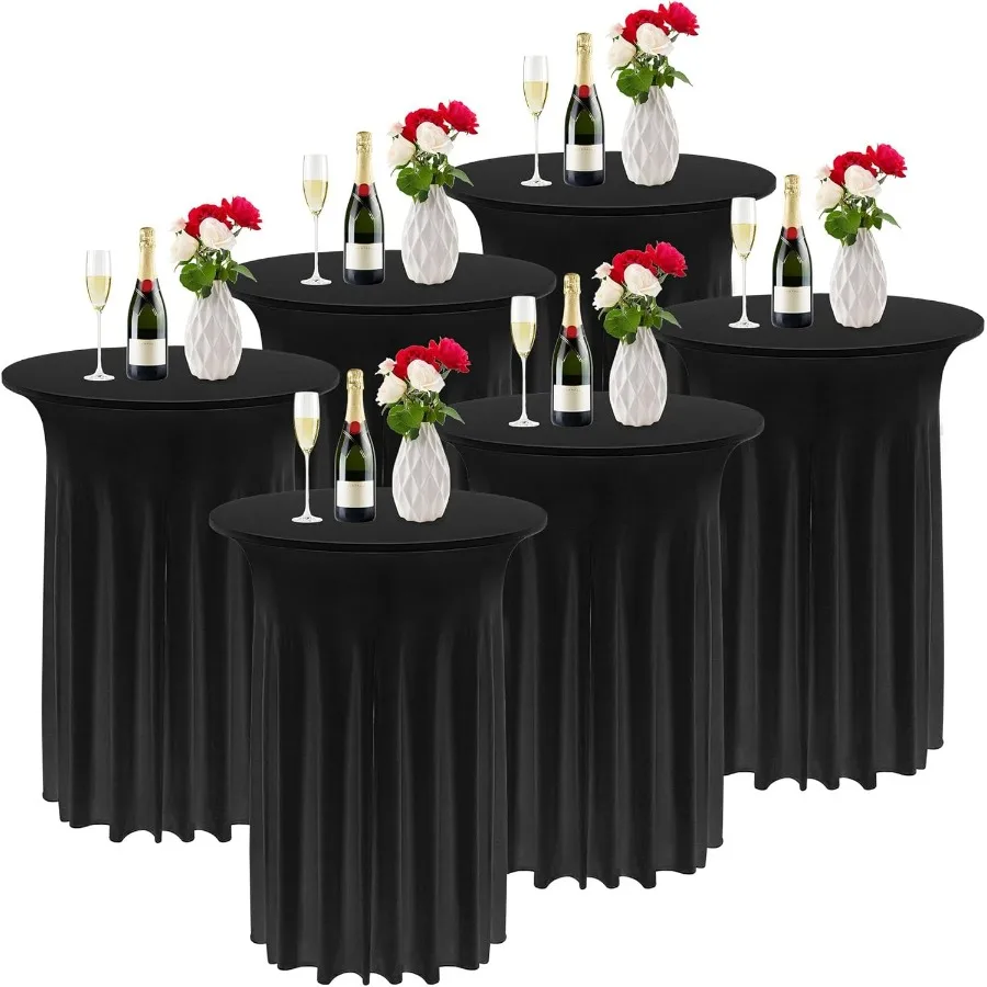 

6 шт. юбка для коктейльного стола, круглые чехлы для коктейльного стола, 32 x 43 дюйма, эластичная скатерть из спандекса с высоким верхом для свадебного стола Ba