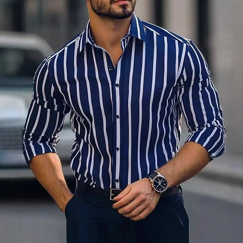 

Men's Shirt Dress Shirt Striped Shirt Casual Shirt Button Up Shirt Vertical Stripes Wedding Outdoor Long Sleeve Spring Clothing